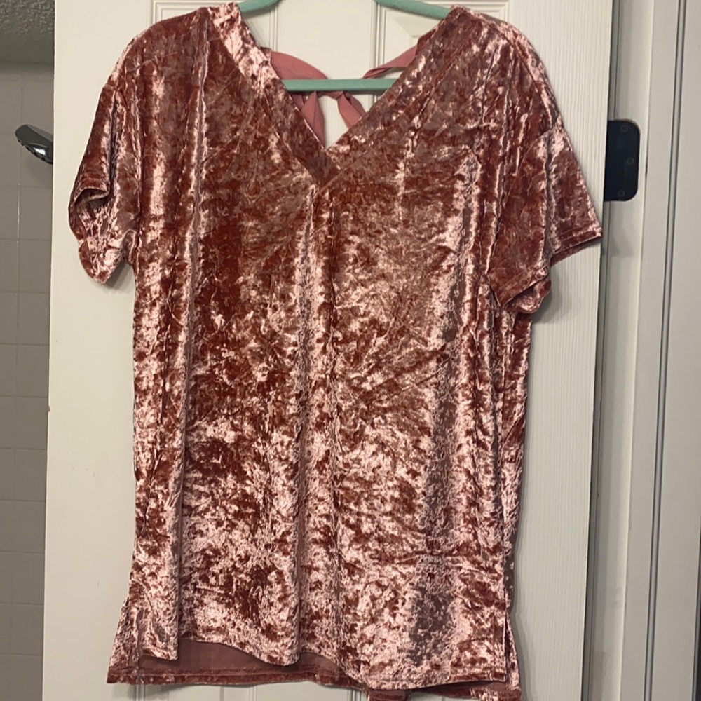 Pink Velvet Bow Tie Top
